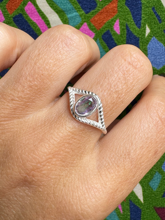 Mystic stone silver ring E45