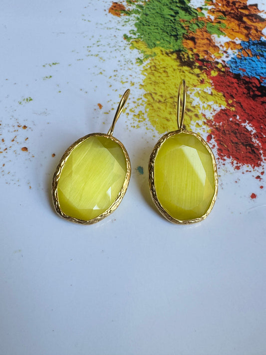 Yellow oval stone earrings