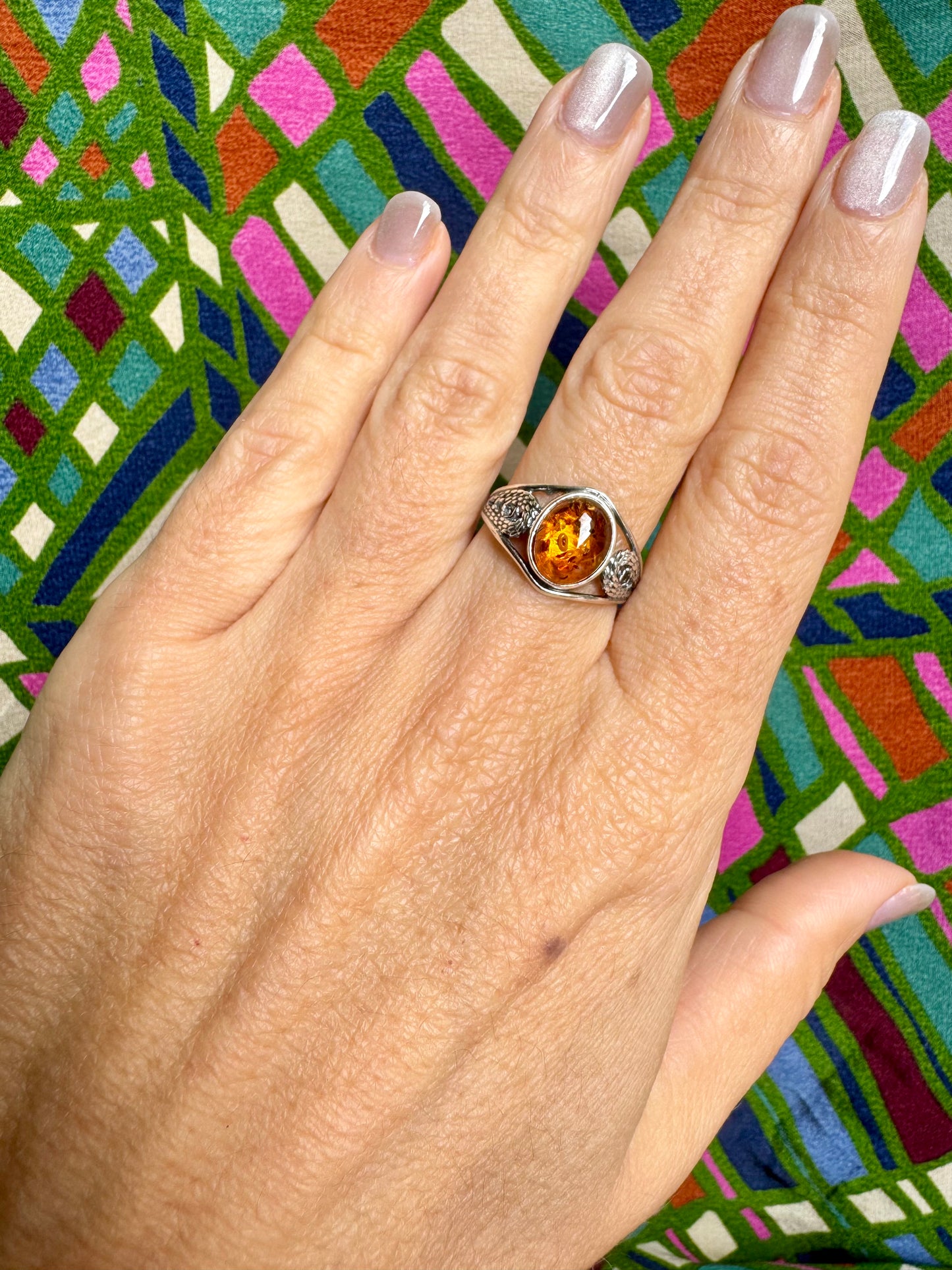 925 silver amber ring size 16/17 - 51A