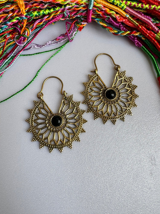 Black onyx golden boho earrings