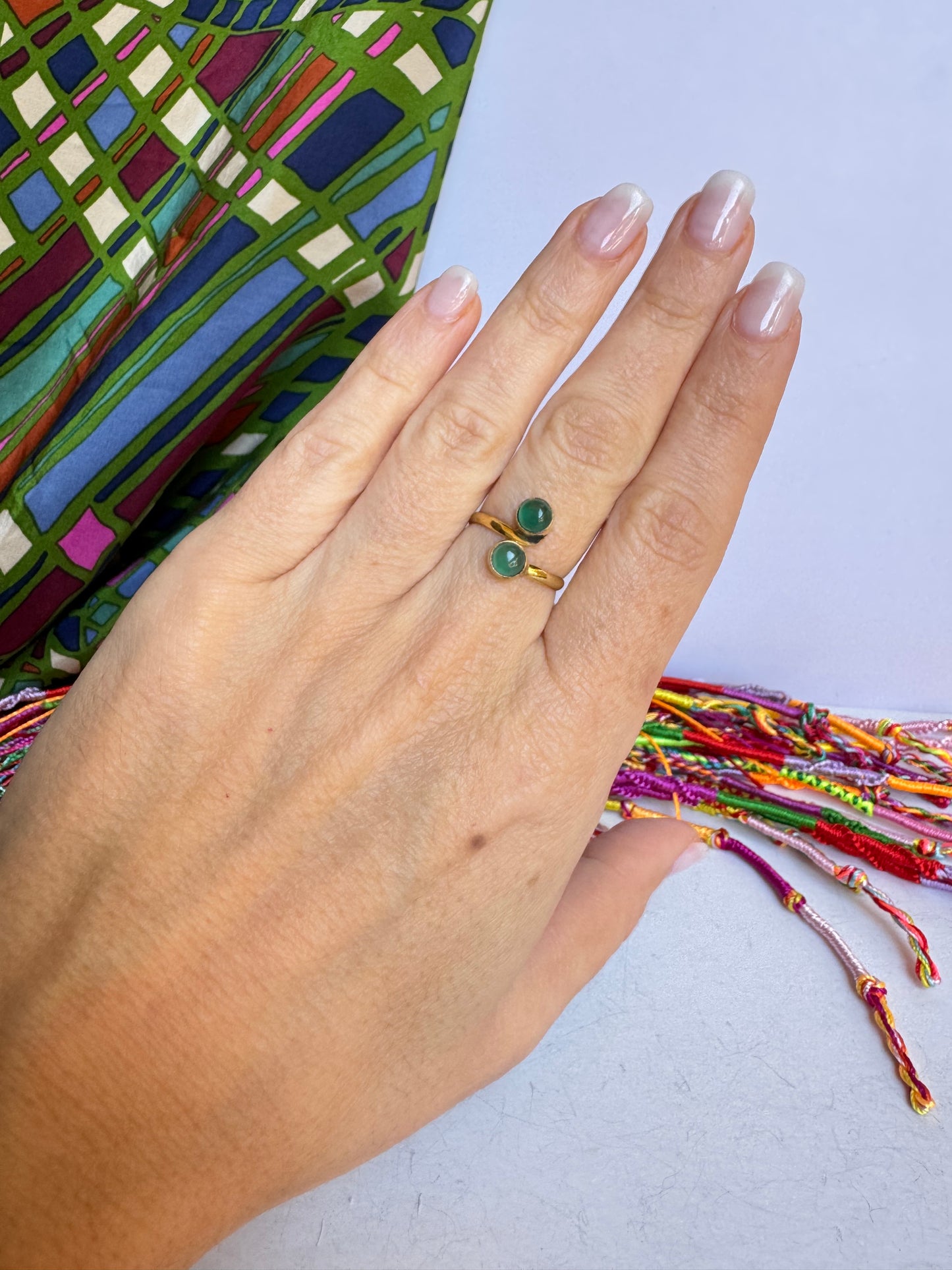 Anello boho dorato verde