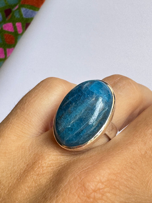 Anello argento 925 apatite blu misura 15/16 regolabile 2V