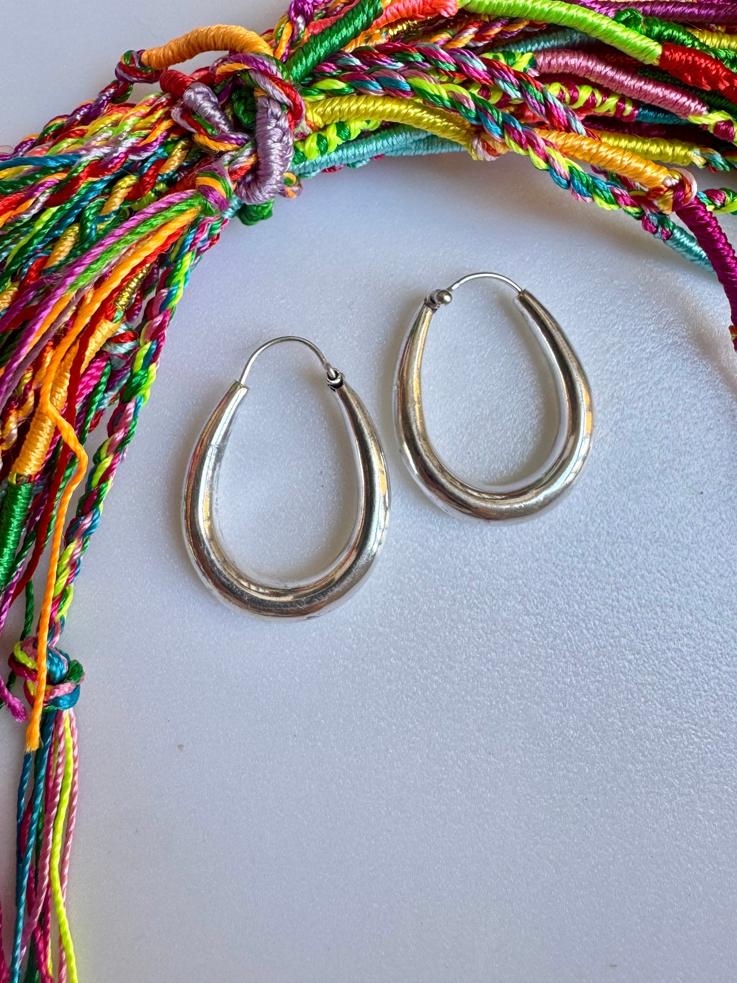 Double oval silver boho earrings