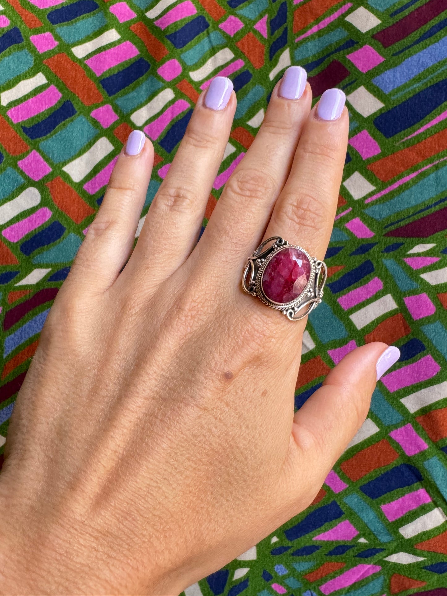 925 Silberring mit Rubinwurzel Größe 22/23 -X29