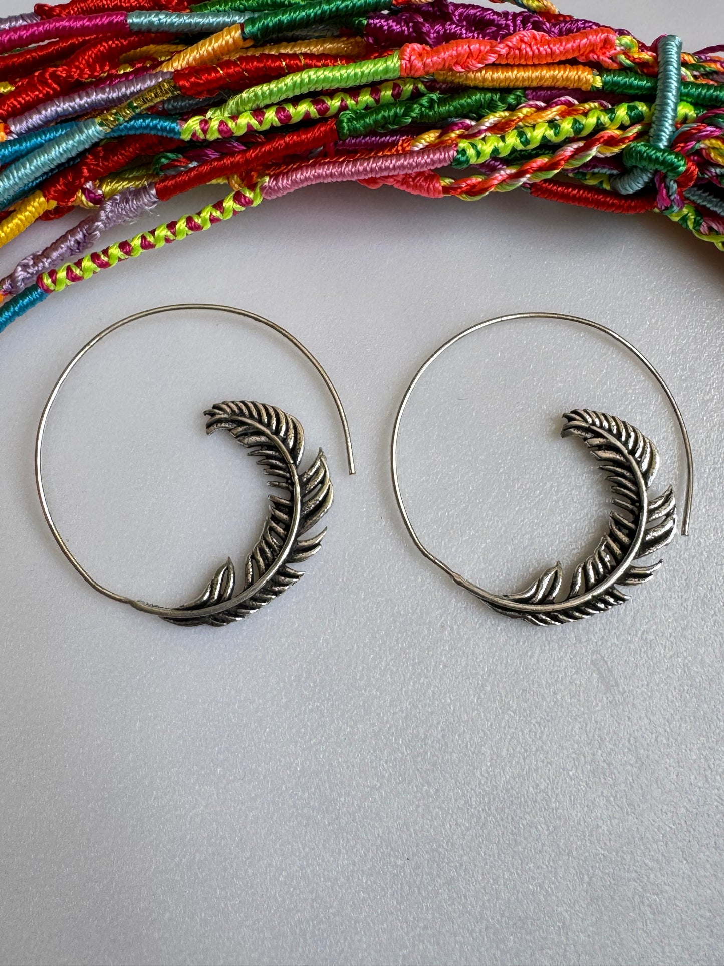 Silver boho feather earrings