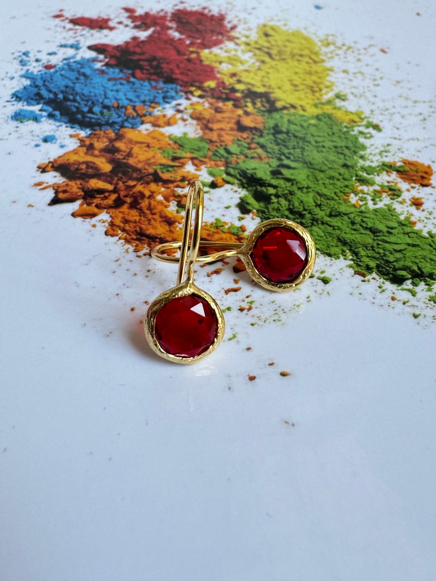 Mini round red stone earrings