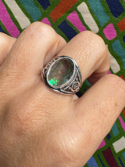 925 silver mystic stone ring size 15 11MS
