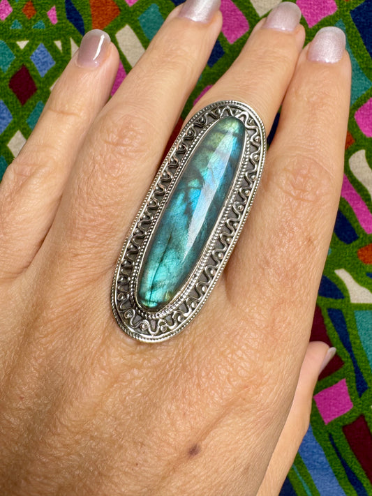 Anello argento 925 labradorite misura 14 - 8LA