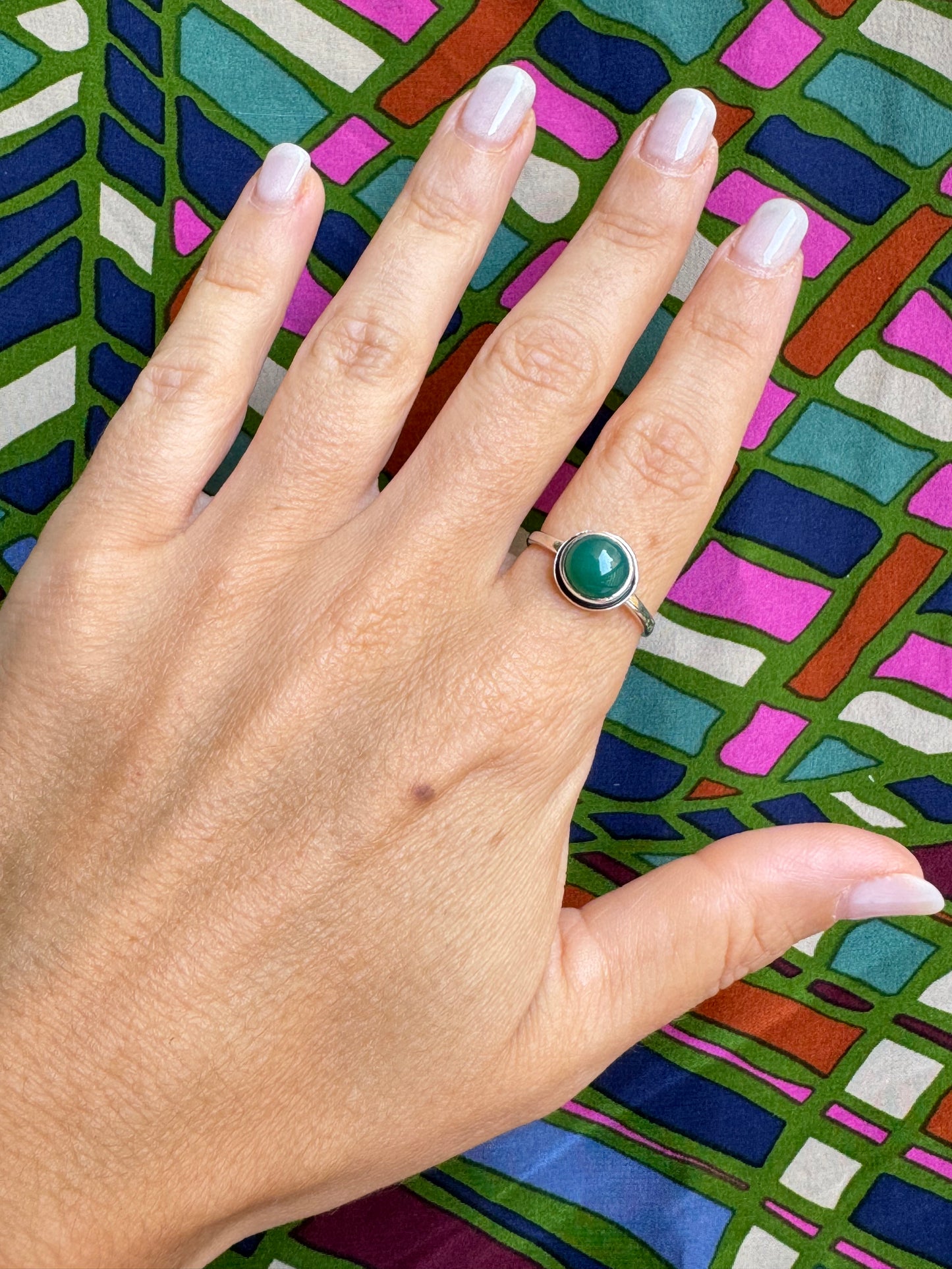 925 green onyx silver ring T24