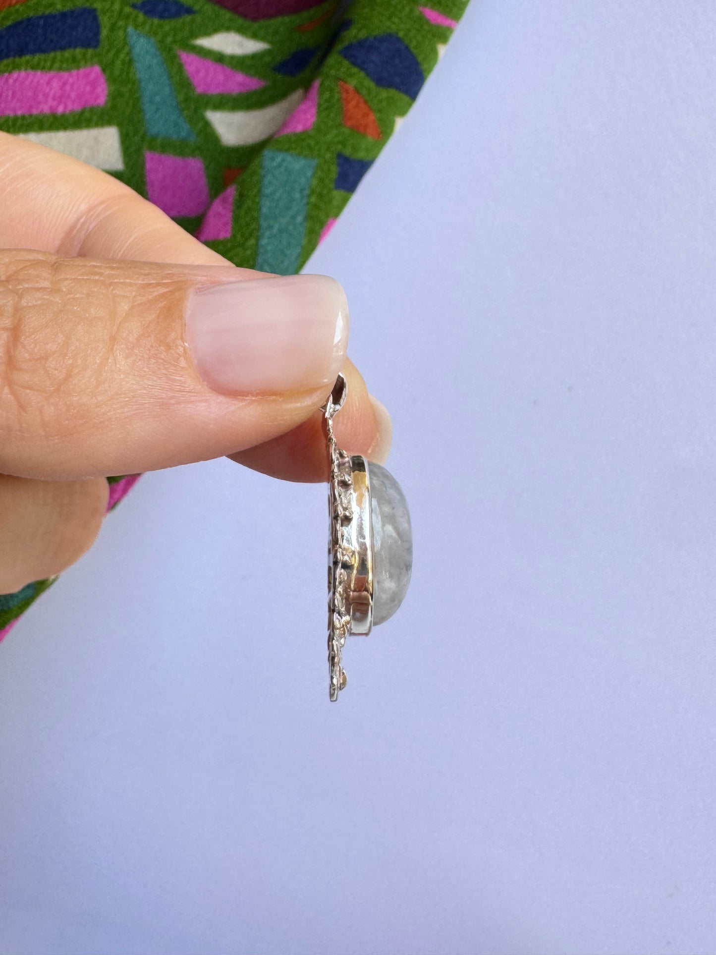 Ciondolo argento 925 pietra di luna arcobaleno 47K