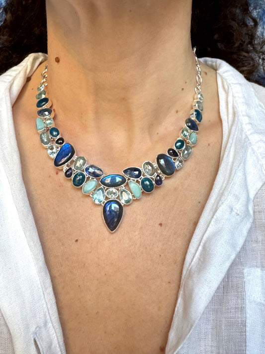 Collana argento 925 multipietra 33k