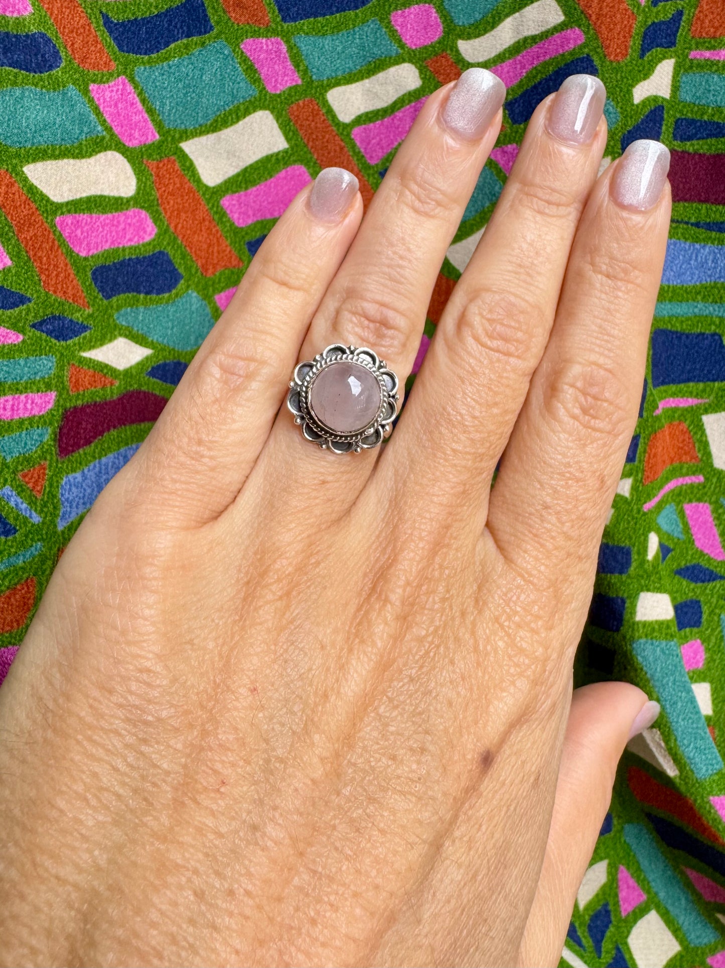 925 silver ring with rose quartz, size 11 -