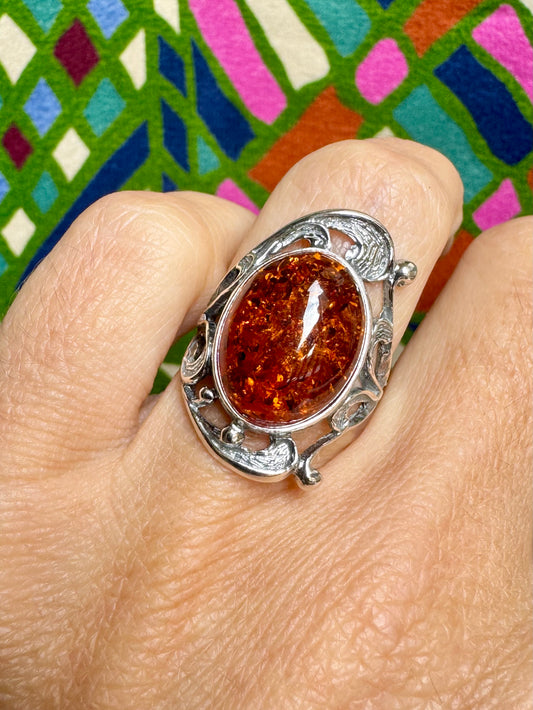 925 silver amber ring size 11 50A