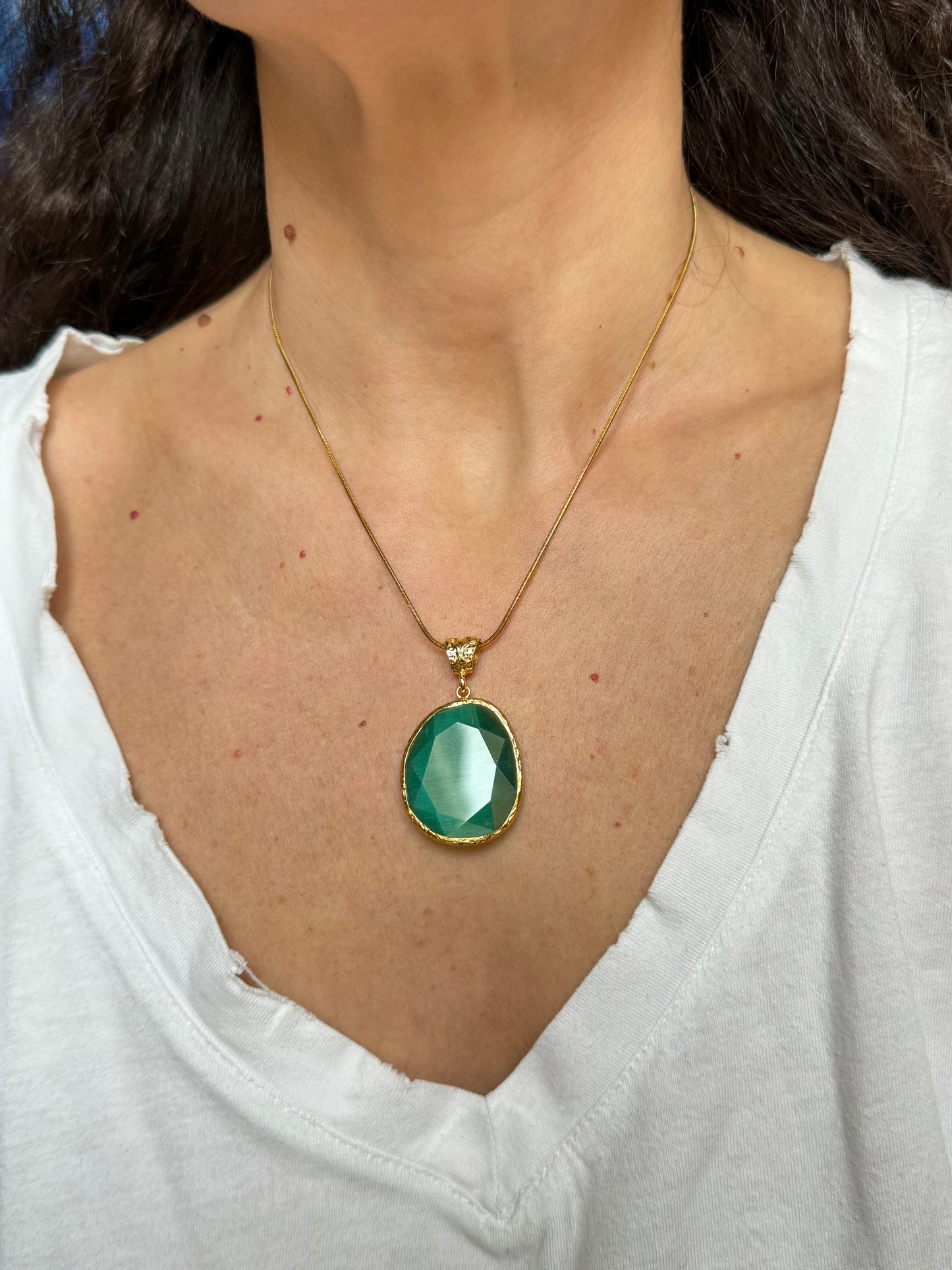 Giant green bottle drop stone pendant