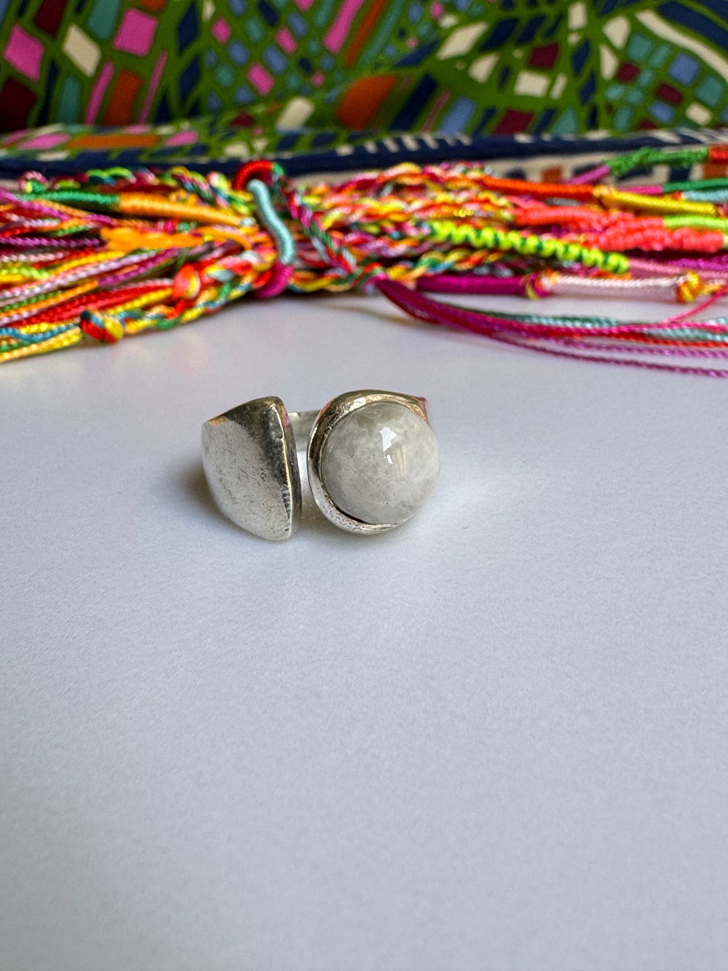 Boho silver moonstone ring