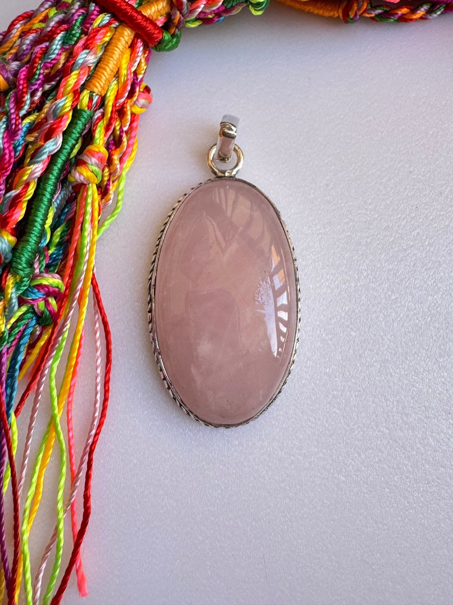 Ciondolo boho argentato quarzo rosa