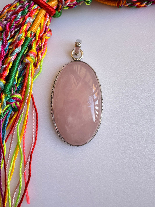 Ciondolo boho argentato quarzo rosa