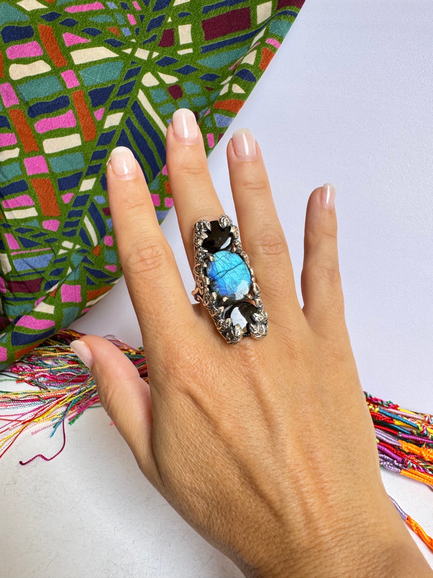 Anello argento 925 labradorite misura 21 4V