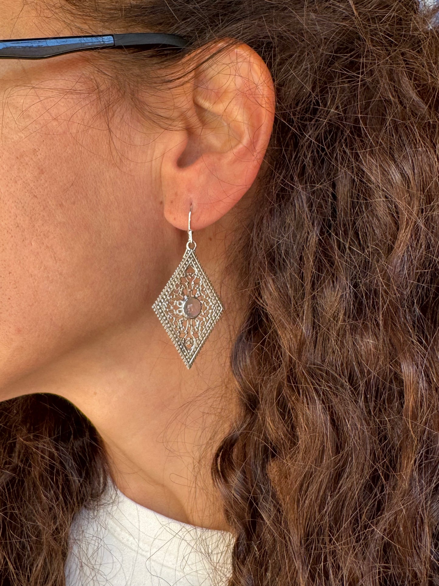 925 silver earrings with rose quartz D7