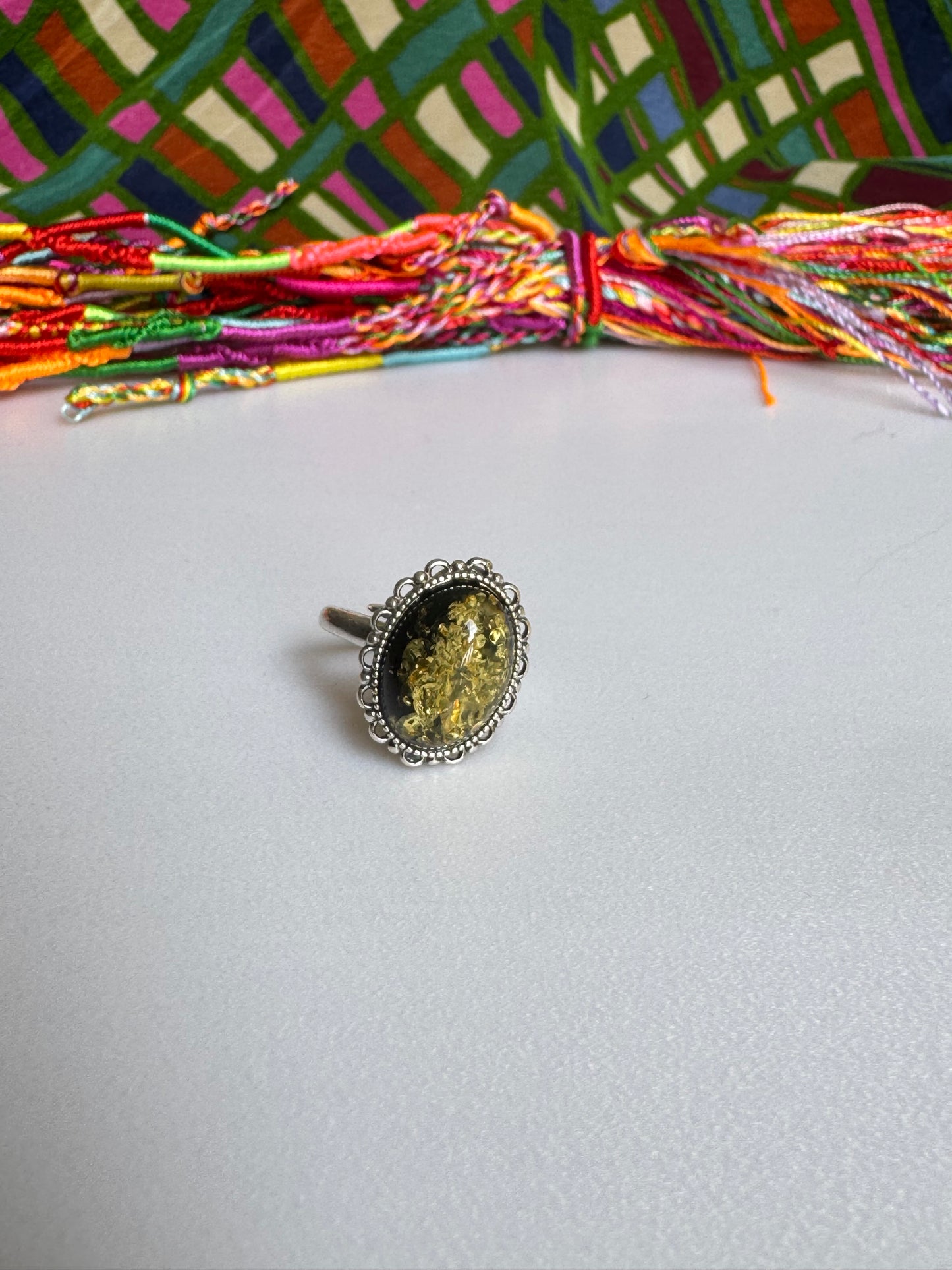 925 silver amber ring size 14 adjustable 52A