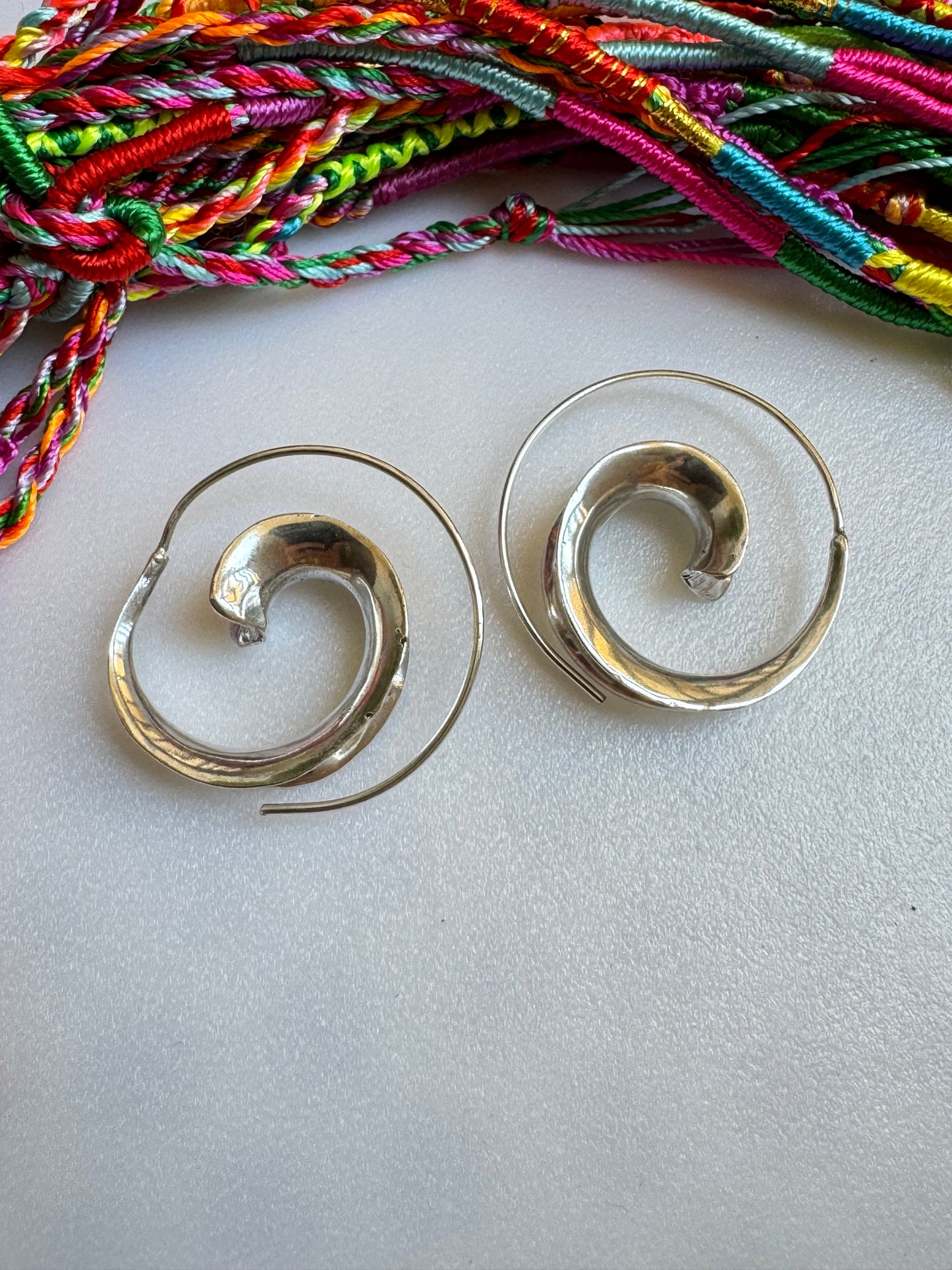 Boho earrings silver spiral three-dimensional