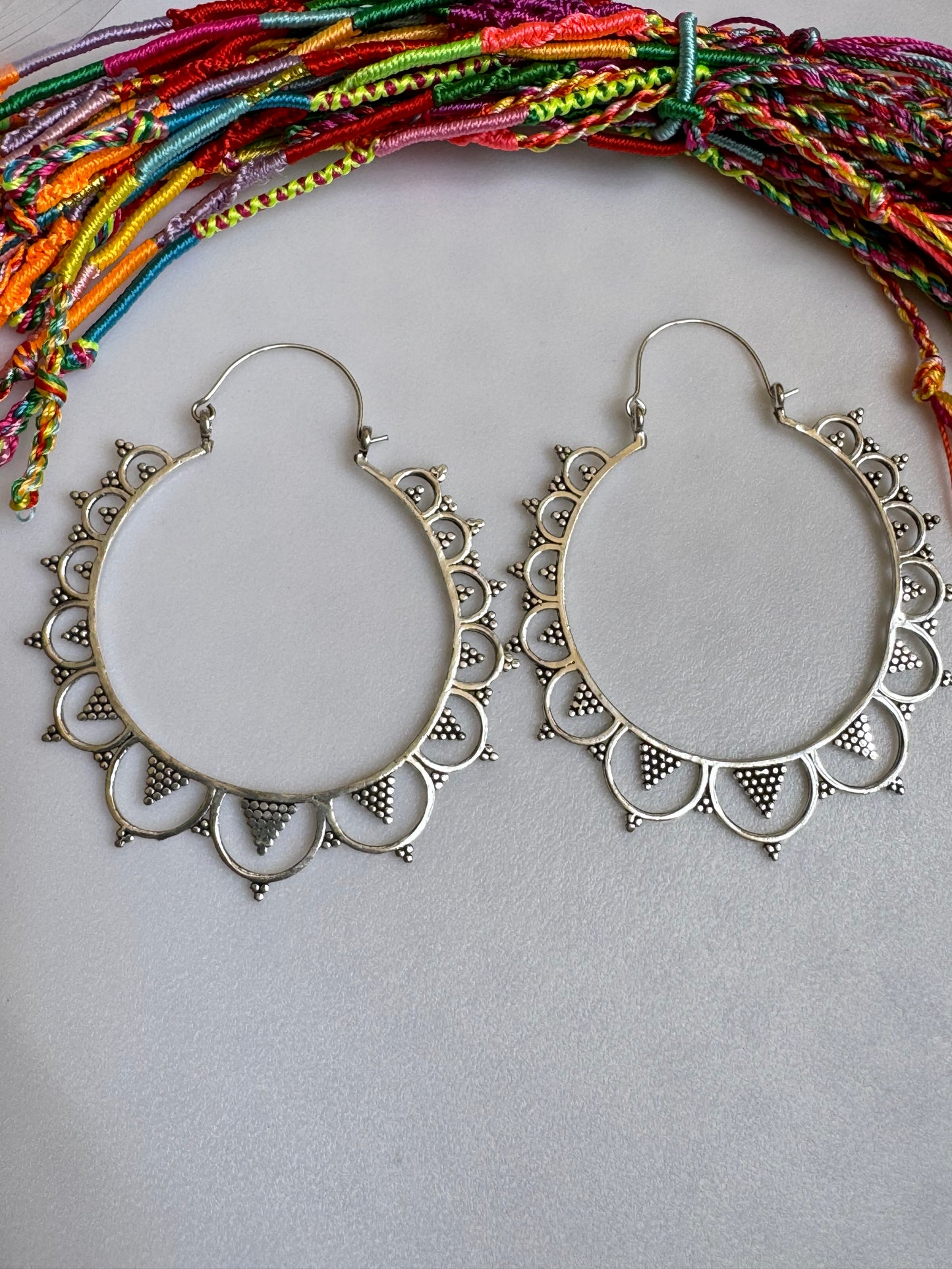 Boho silver giant circle earrings