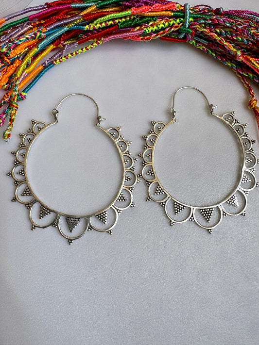 Boho silver giant circle earrings