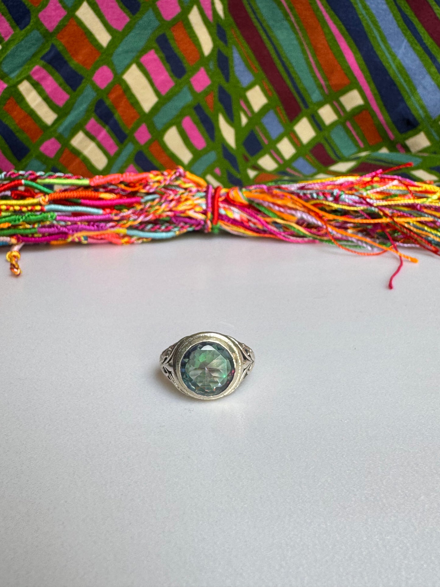 925 silver mystic stone ring size 17 2MS