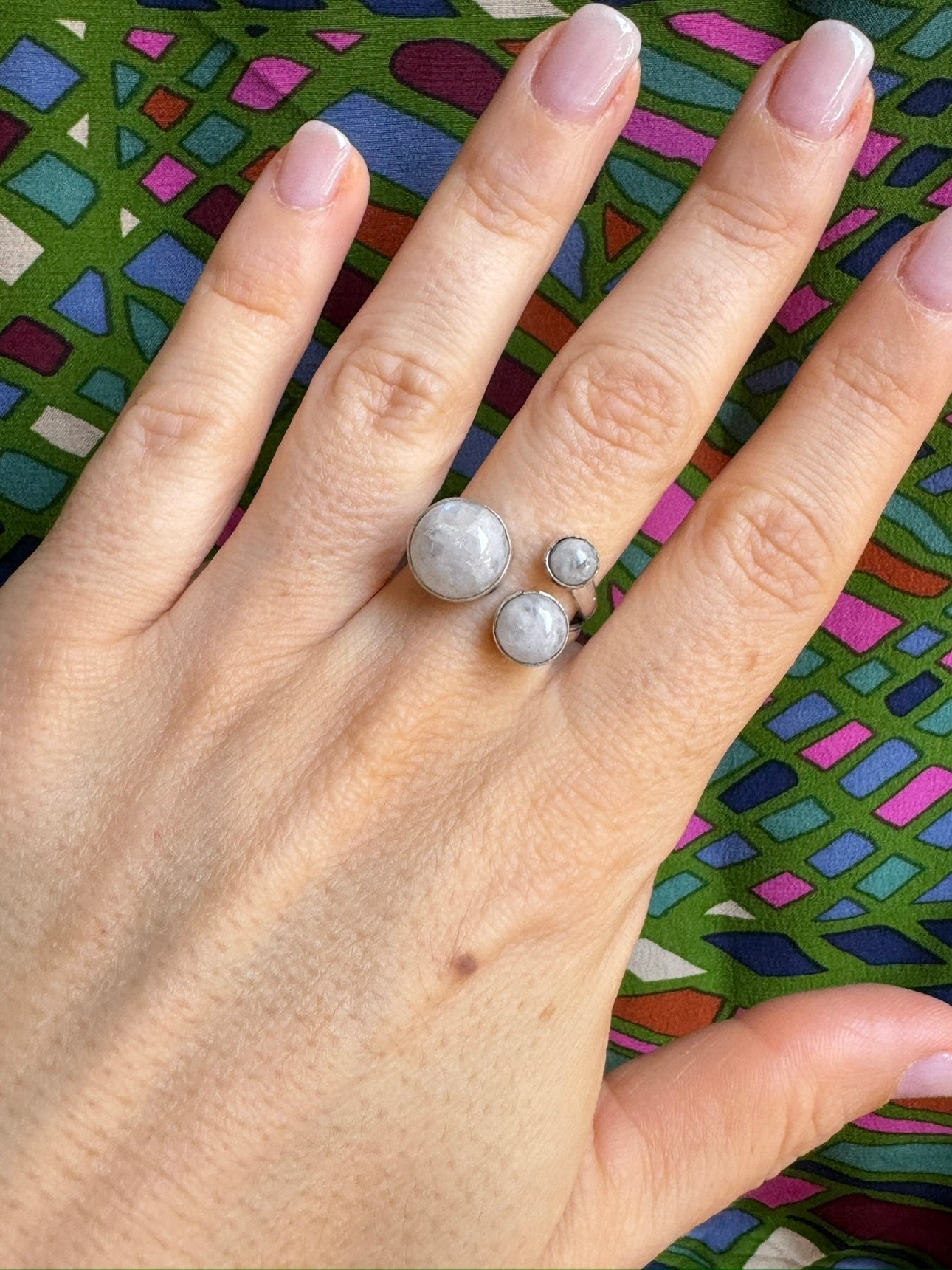 Boho silver moonstone ring