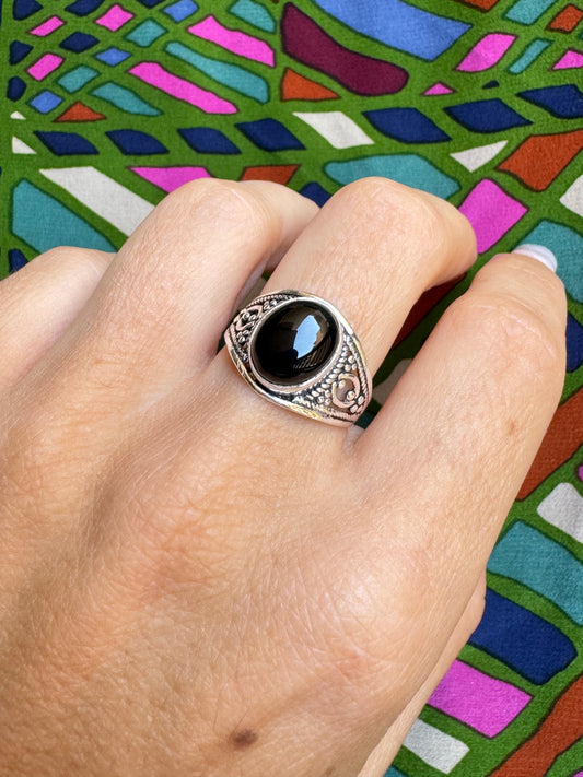 Black Onyx Silver Ring T66