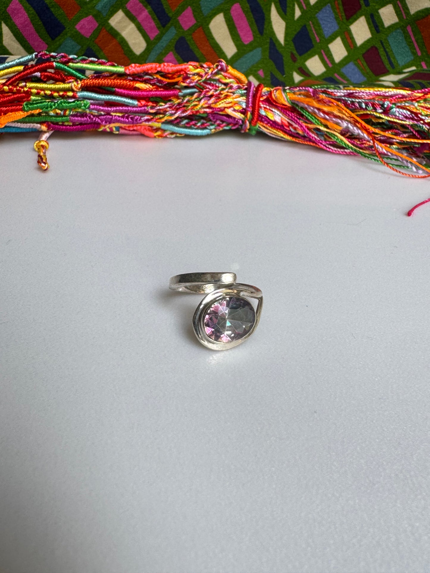 925 silver adjustable mystic stone ring 5MS