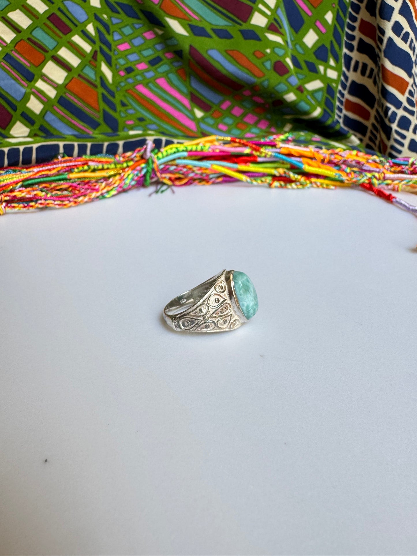 925 Silber Larimar Ring Größe 16/17 X84