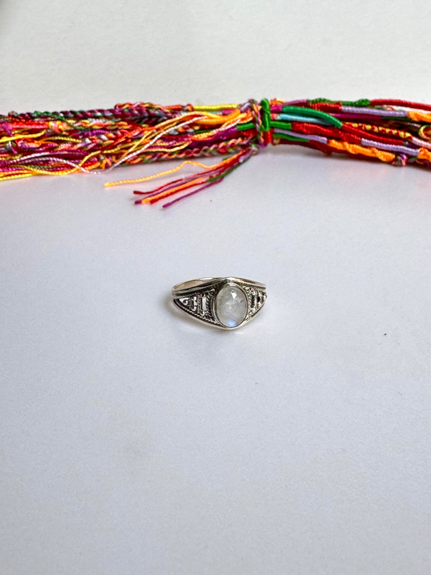 Anello argento 925 Pietra di luna arcobaleno misura 21/22 - 13SZ