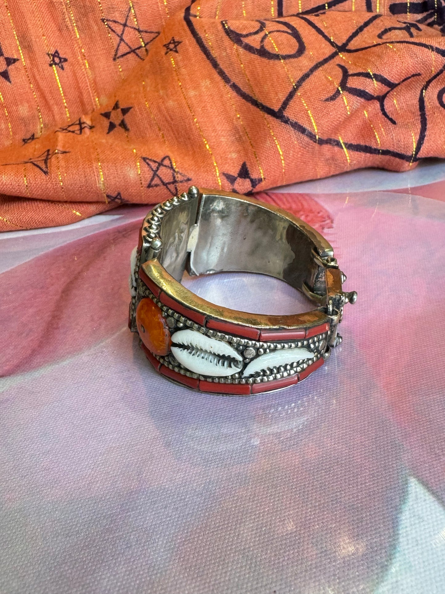 Vintage Orange Shell Nepalese Bangle Bracelet
