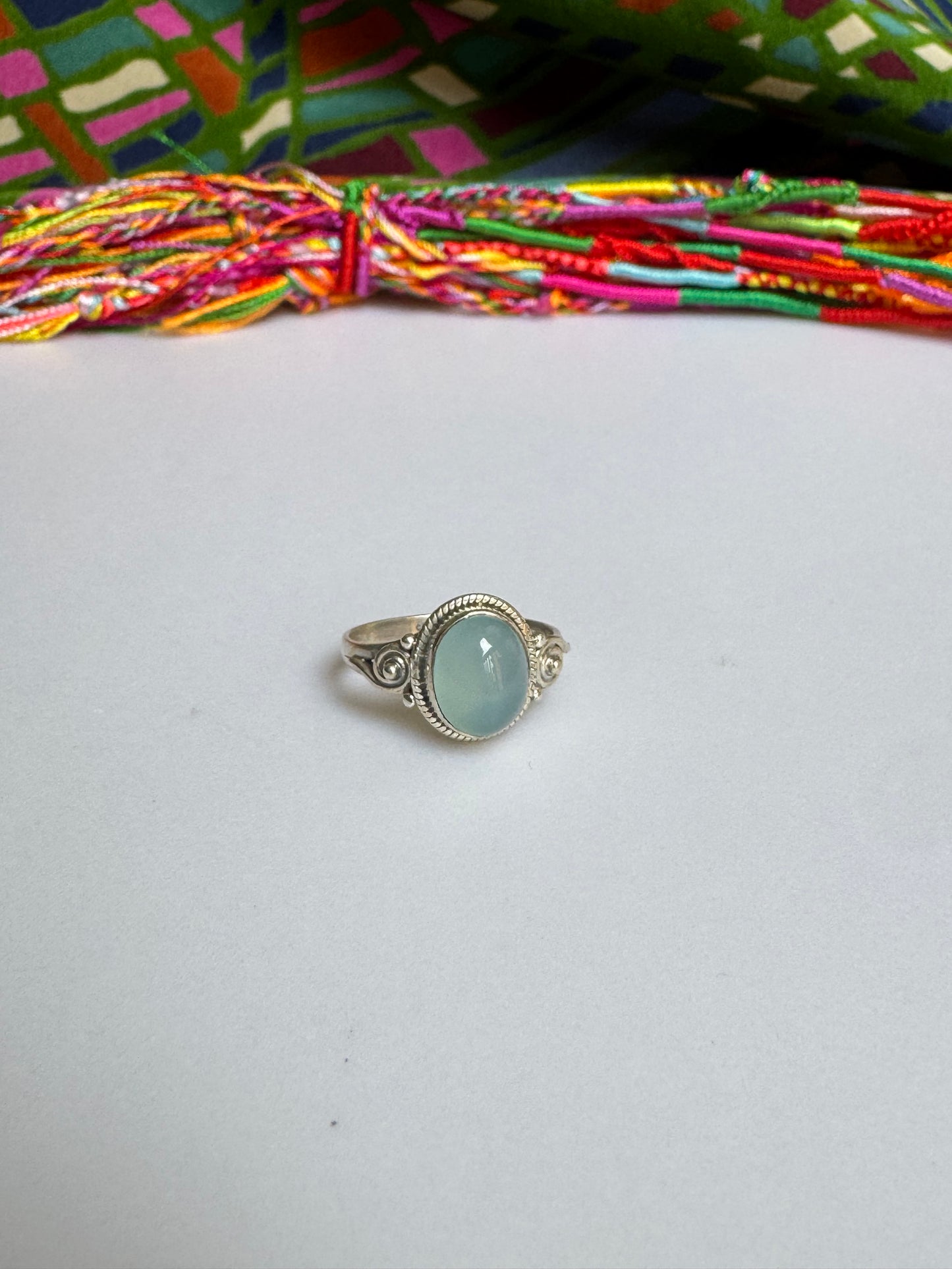 925 silver chalcedony ring size 16 - 9L