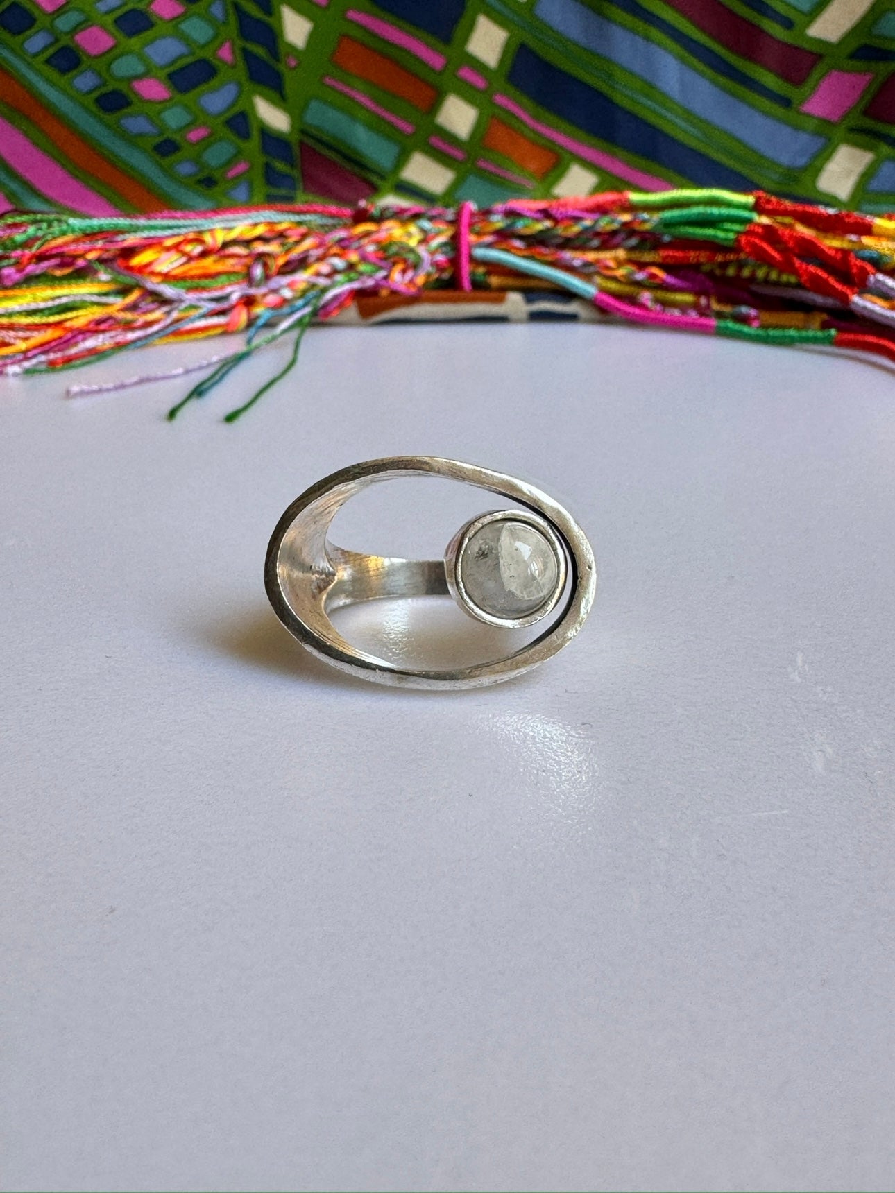 Boho silver moonstone ring