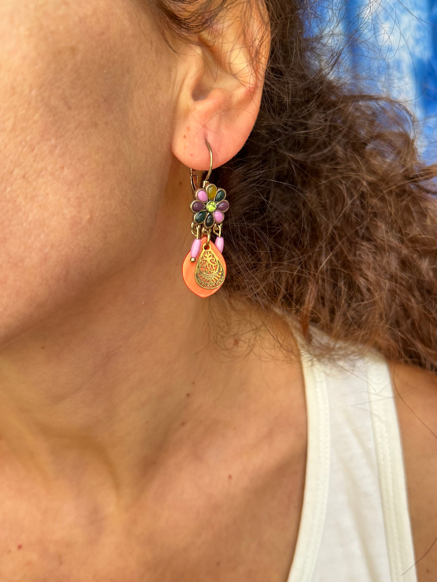 Golden orange leaf earrings