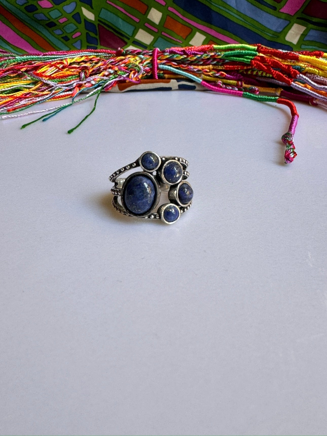 Silver lapis lazuli boho ring