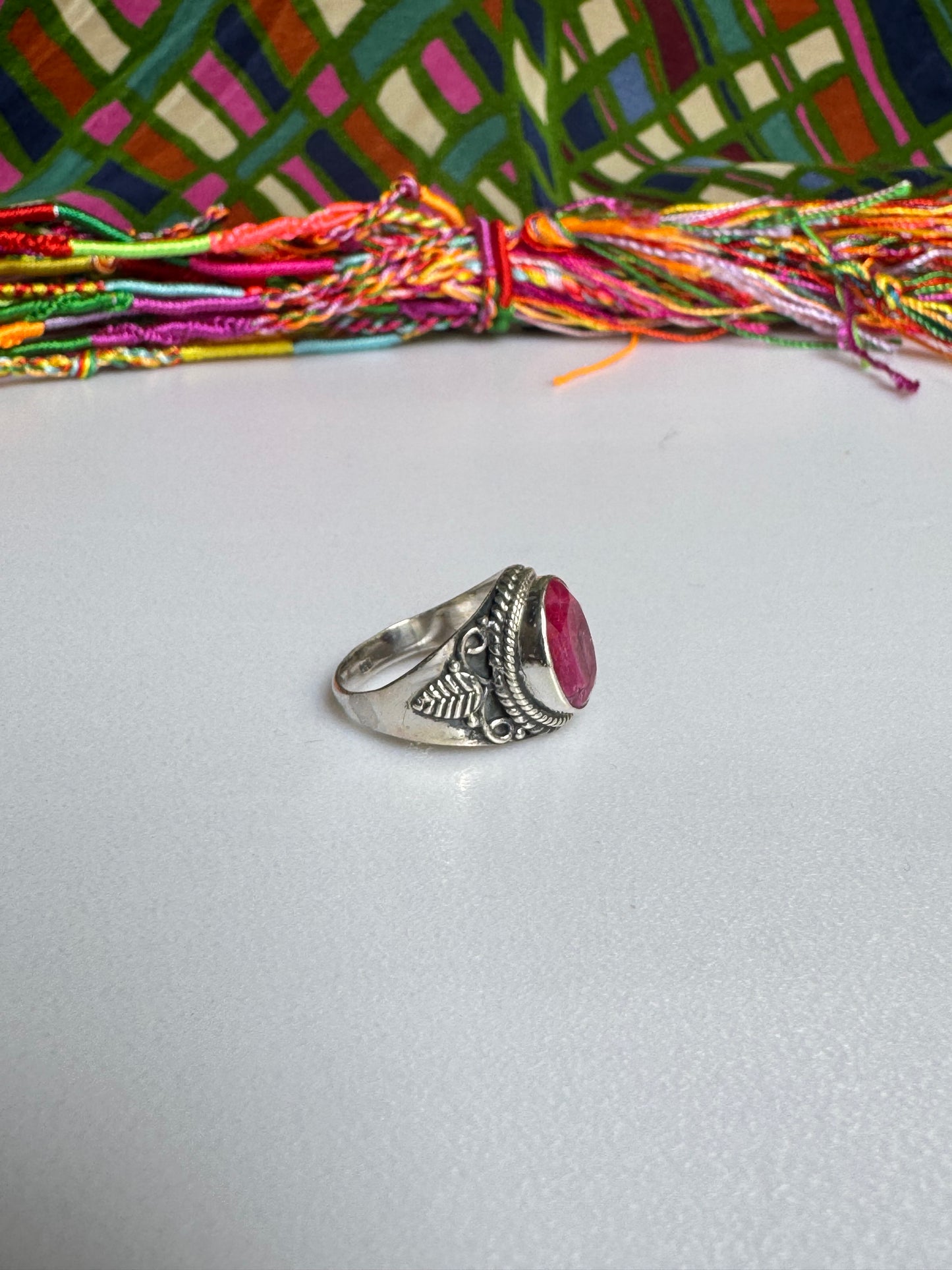 925 silver ring with ruby ​​root, size 15 - 21AM