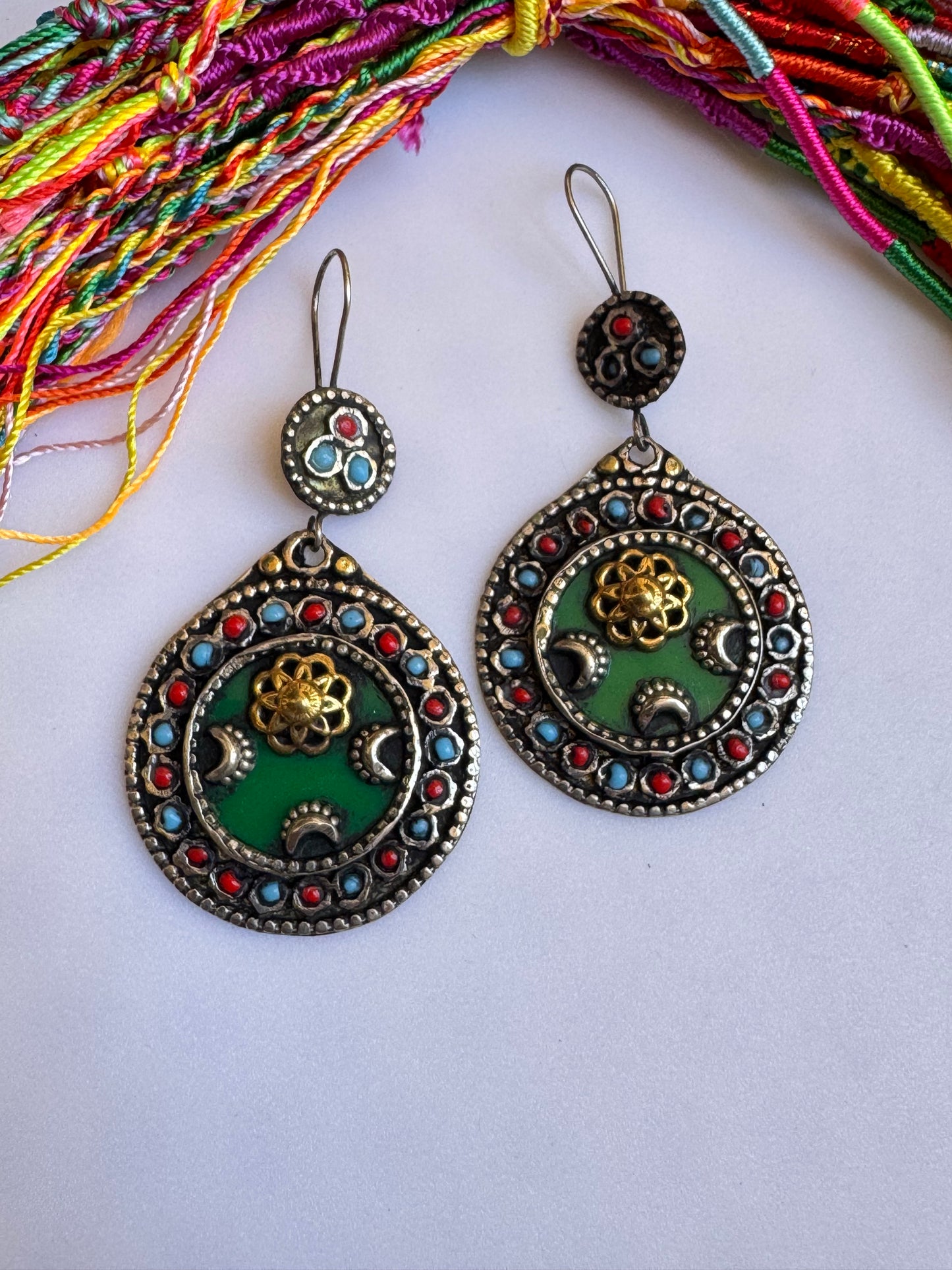 Green vintage antique earrings