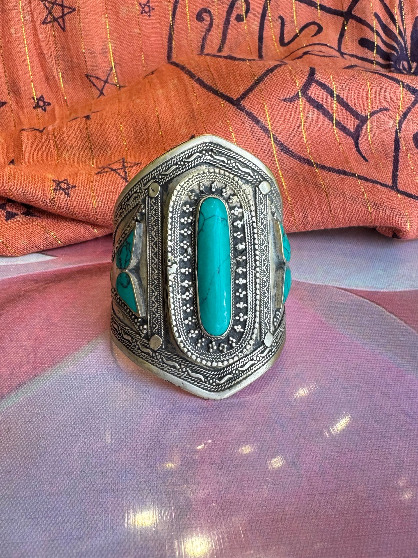Vintage synthetic turquoise antique open slave bracelet