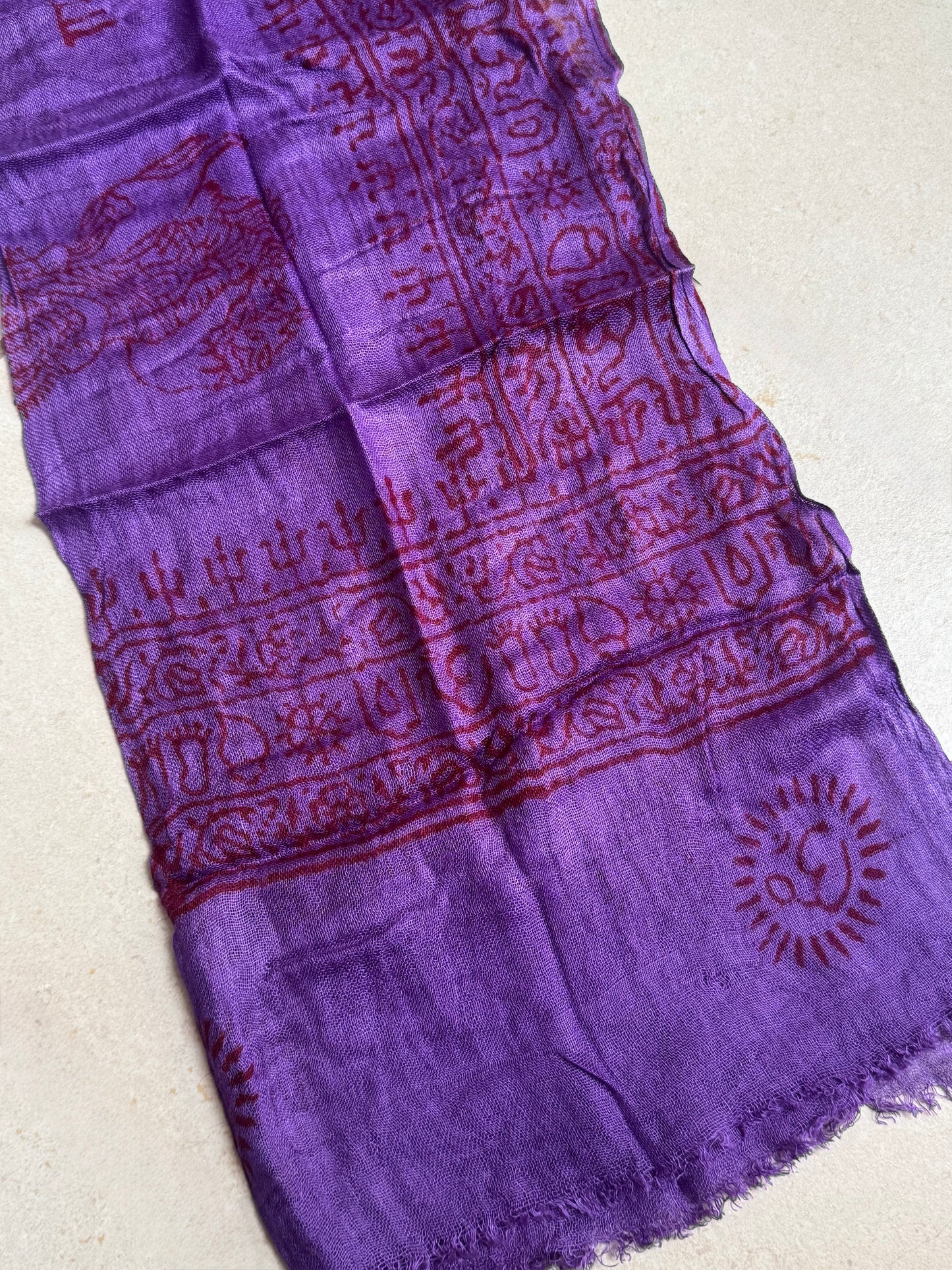Pashmina sciarpa India viola ohm e Shiva