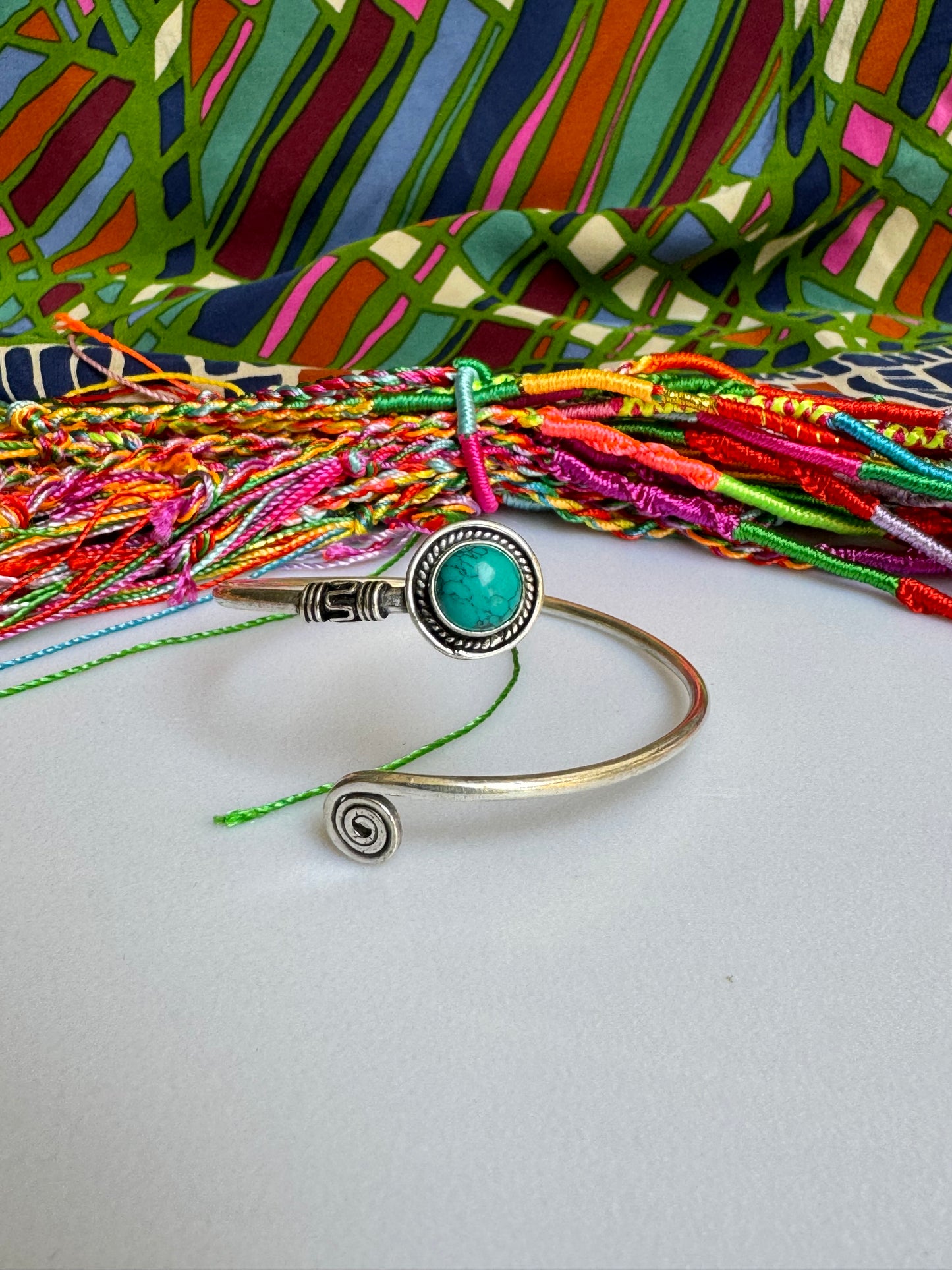 Turquoise silver boho bracelet