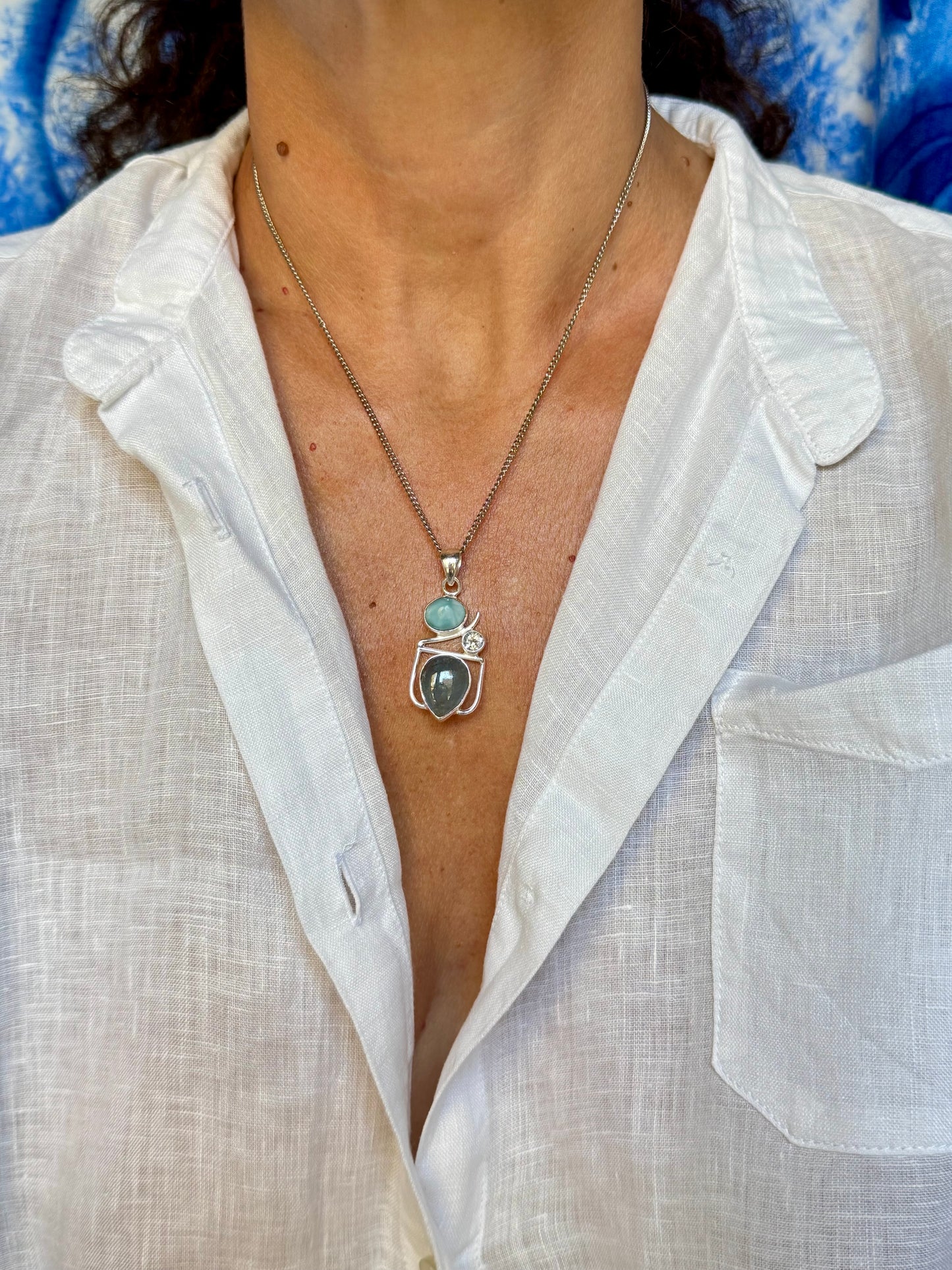 Ciondolo pendente argento 925 acquamarina 48K