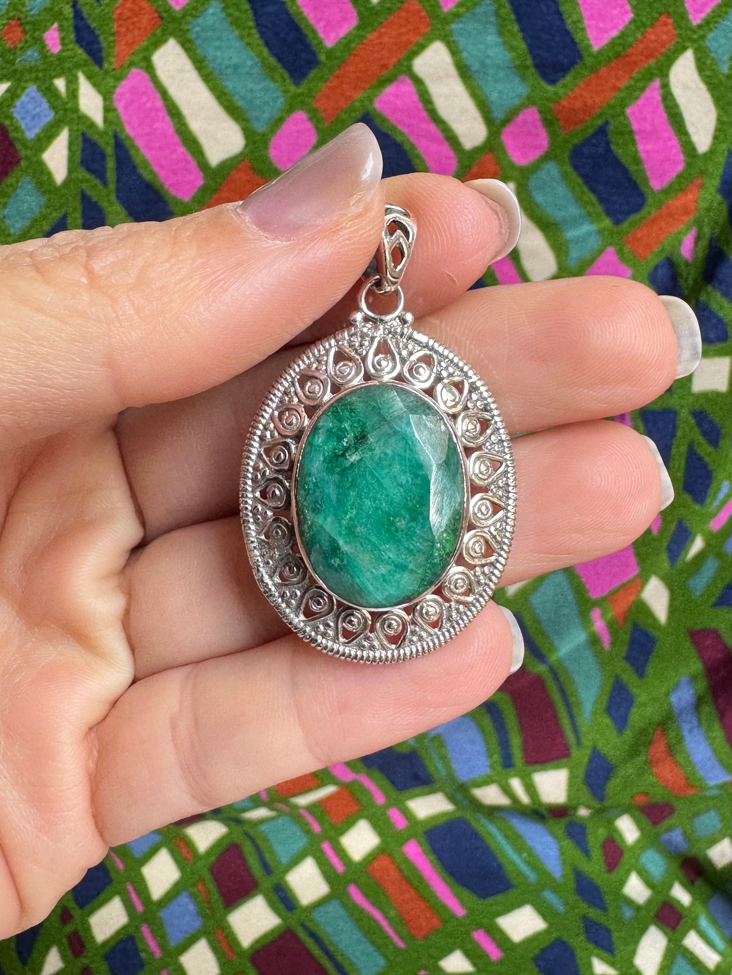Emerald root 925 silver pendant