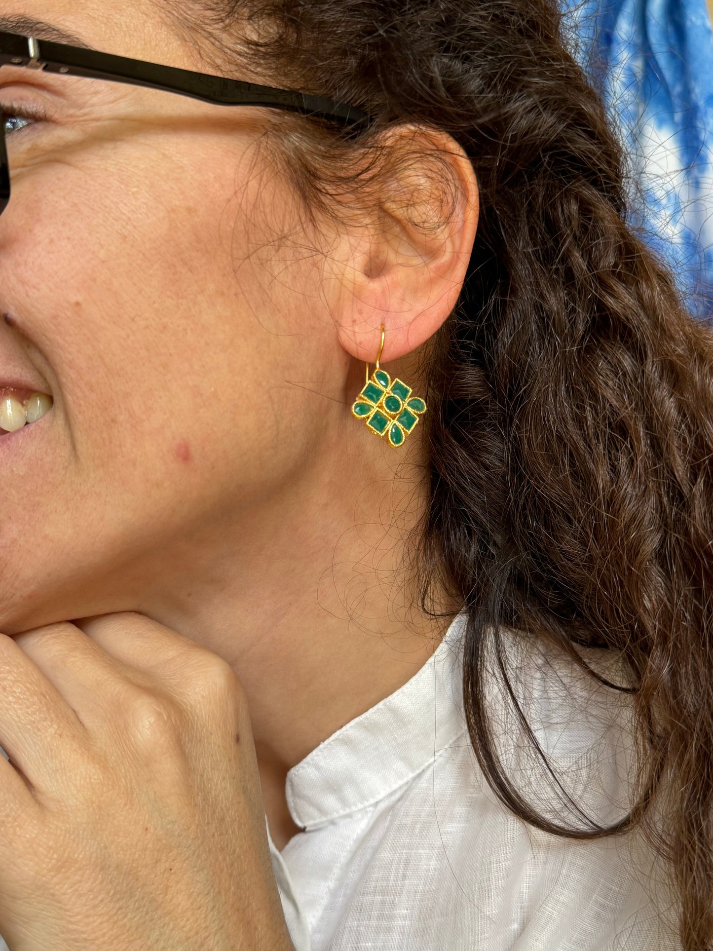 Green golden earrings