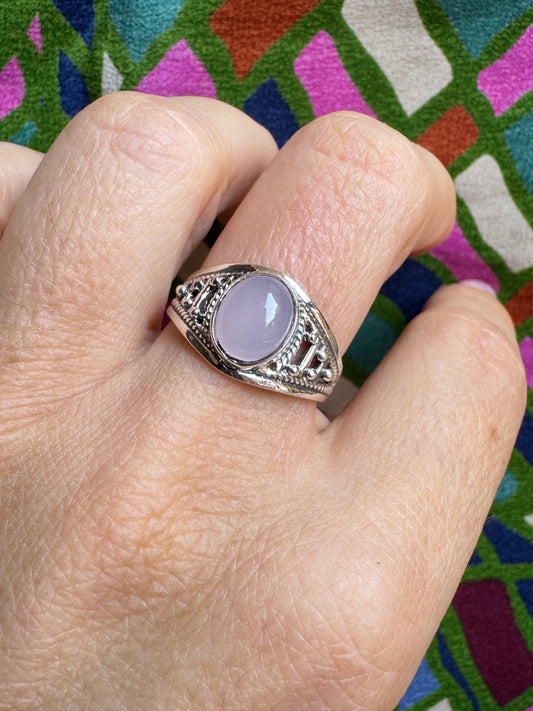 925 Silberring mit Rosenquarz, Größe 16 - X64