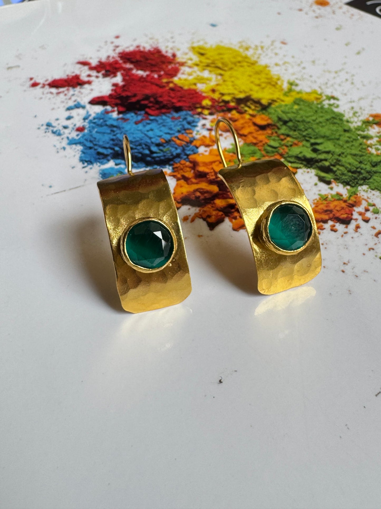 Bottle Green Shield Earrings