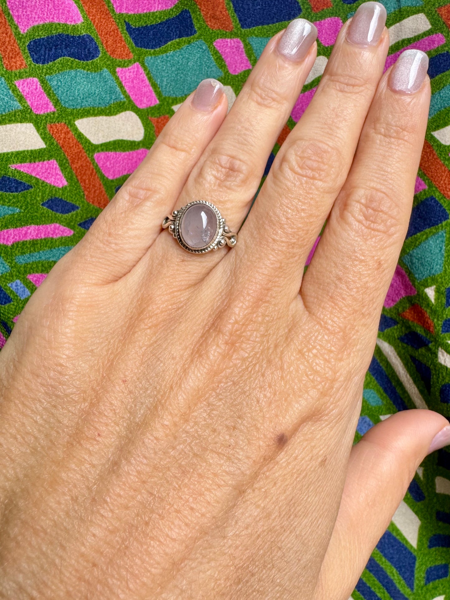 925 silver rose quartz ring size 13/14 - 1QR defective