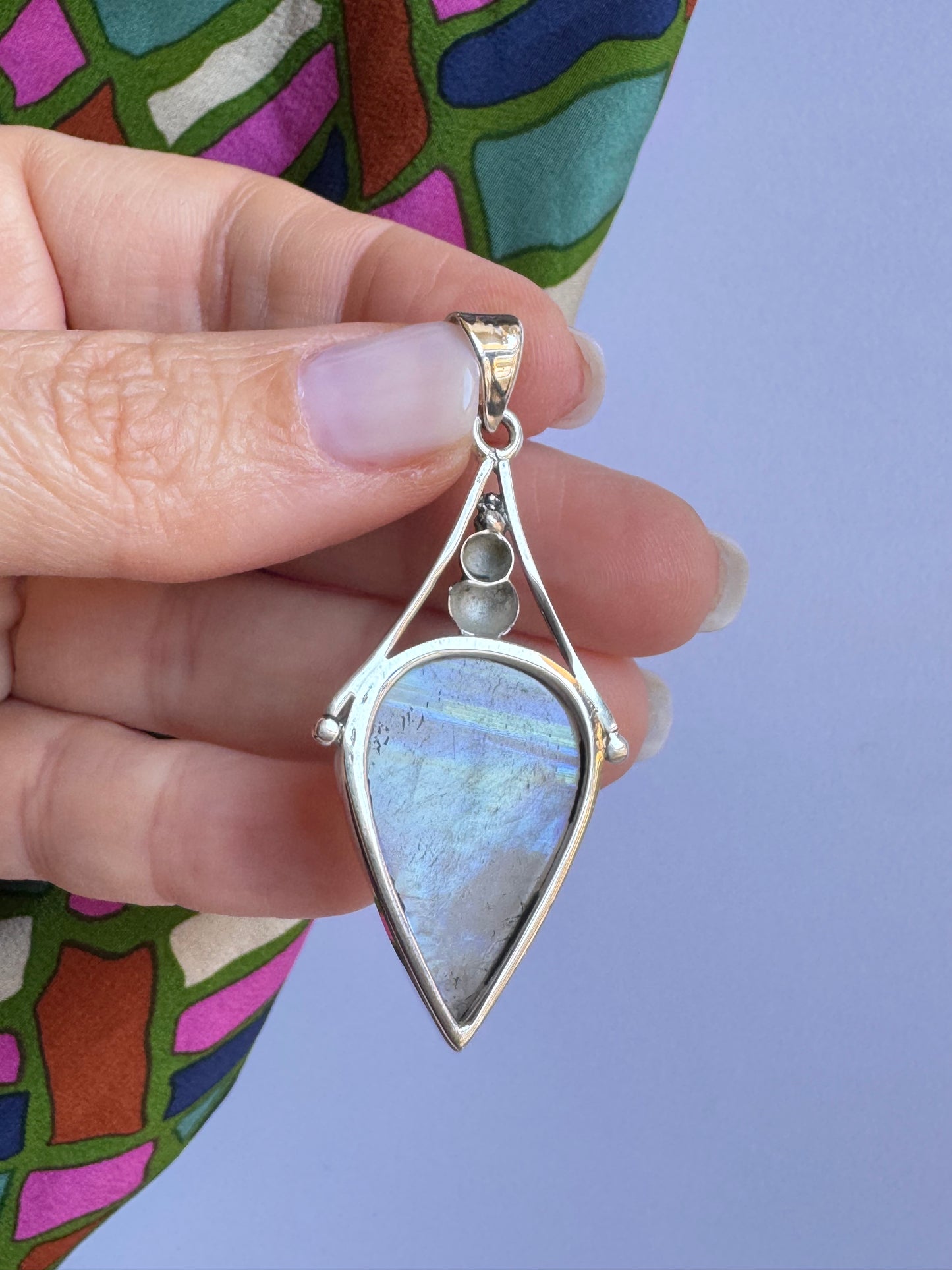 Ciondolo pendente argento 925 pietra di luna arcobaleno 1K